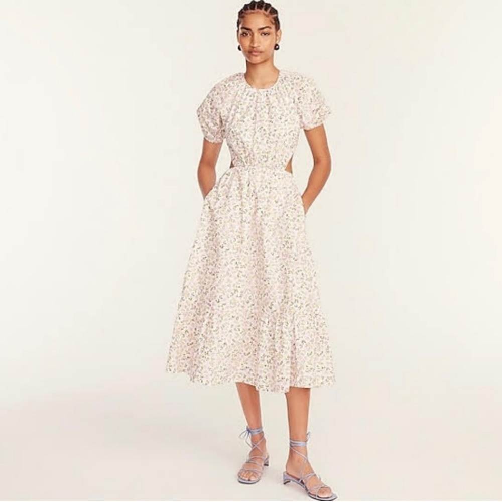 NEW J. Crew Side-cutout cotton poplin dress meadow floral - Picture 2 of 8